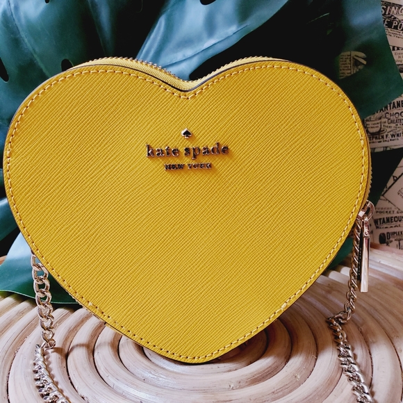🆕 Mini loveshack kate spade yellow chain heart crossbody novelty mango ice - Picture 5 of 6